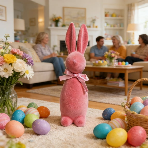 Sktrjpolfis Easter Flocked Standing Bunny Figurine Pink Foam Decor for Party Home Tabletop