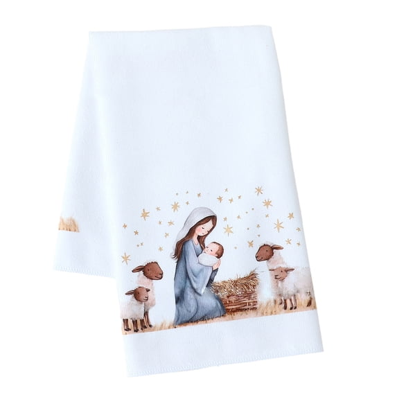 Sktrjpolfis Easter Nativity Kitchen Towel Jesus Nativity Pattern Hand Towel for Bathroom Kitchen Decor