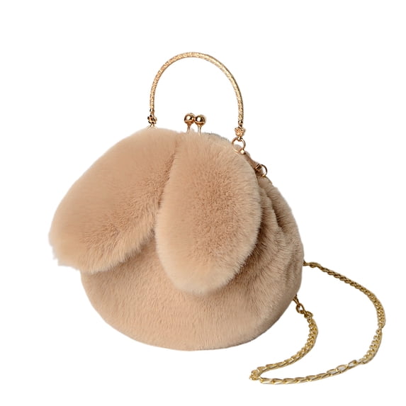 Sktrjpolfis Easter Plush Bunny Crossbody Bag 8.66x8.26 in Women Tote Polyester Spandex Rabbit Ears Clip Closure Purse
