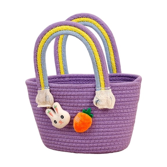 Sktrjpolfis Easter Rabbit Cotton Storage Basket, 5.9x7in Purple Portable Handbag for Party Outdoor Children Use