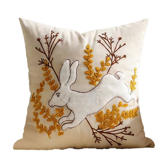 Sktrjpolfis Easter Rabbits Embroidery Throw Pillow Cover for Household Sofa Living Room Bedding