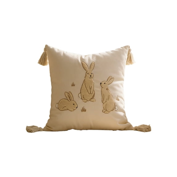 Sktrjpolfis Easter Rabbits Embroidery Throw Pillow Cover for Household Sofa Living Room Bedding