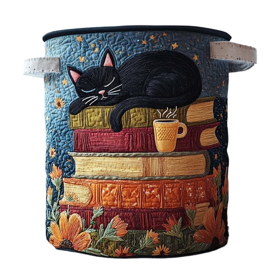 Sktrjpolfis Embroidered Laundry Basket, 20x28in Large Storage Bucket with Sturdy Handles, Thick Foldable, Soft Polyester Quilted Fabric, for Home Organization