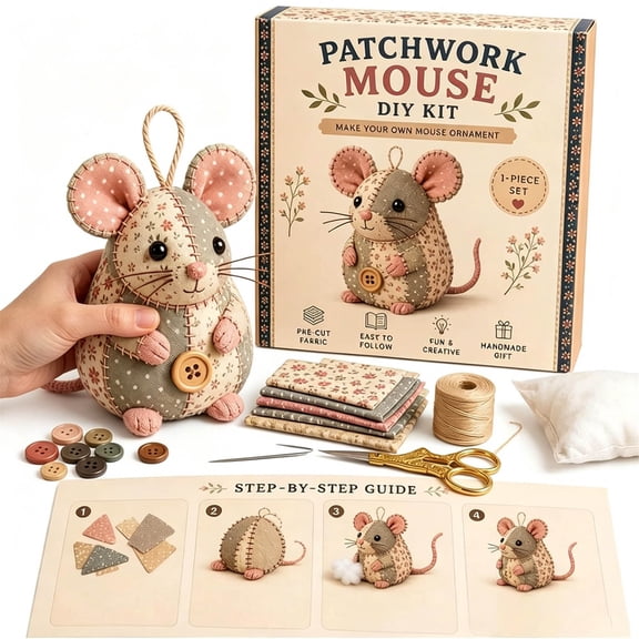 Sktrjpolfis Floral Patchwork Mouse Sewing Bundles, Complete Cloth Craft Set for Vintage Home Decor Hand Projects