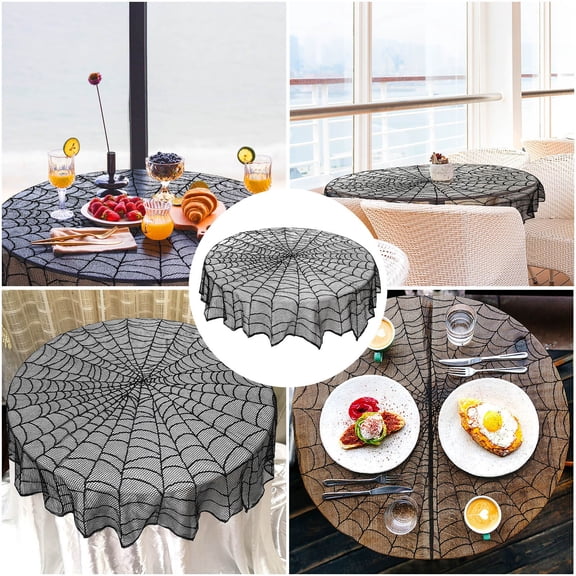 Sktrjpolfis Halloween Decorations piderweb Round Tablecloth, Gothic Spooky Table Runner, Mesh Cobweb Table Cover 50 inch