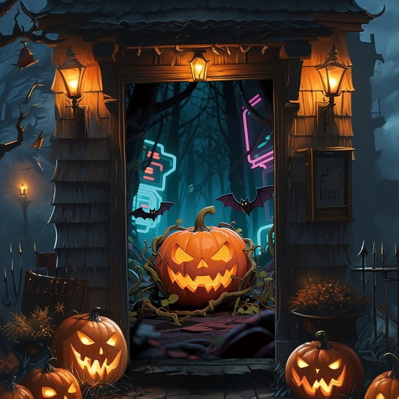 Sktrjpolfis Halloween Polyester Door Curtain, Spooky Halloween Patterns Party Backdrop Decor, 180x90cm