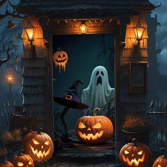 Sktrjpolfis Halloween Polyester Door Curtain, Spooky Halloween Patterns Party Backdrop Decor, 180x90cm