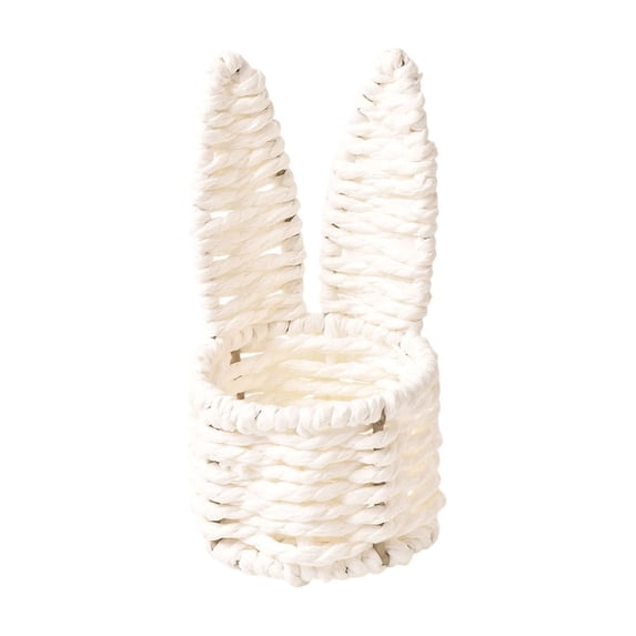 Sktrjpolfis Hand Woven Rattan Bunny Ear Basket Easter Egg Storage Basket Home Desktop Decor