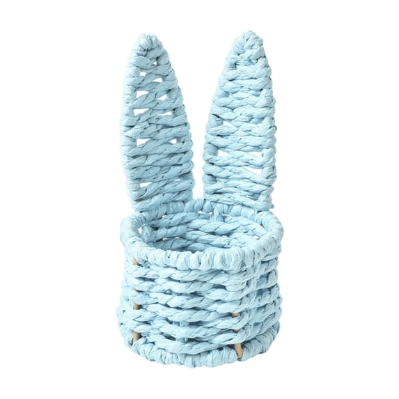 Sktrjpolfis Hand Woven Rattan Bunny Ear Basket Easter Egg Storage Basket Home Desktop Decor