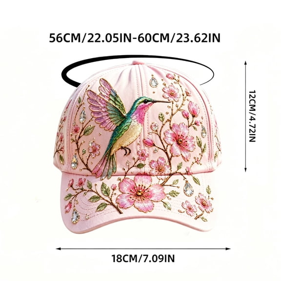 Sktrjpolfis Pink Cherry Blossom & Sparrow Embroidered Cap, Soft Garden Style Daily Wear Head Accessory