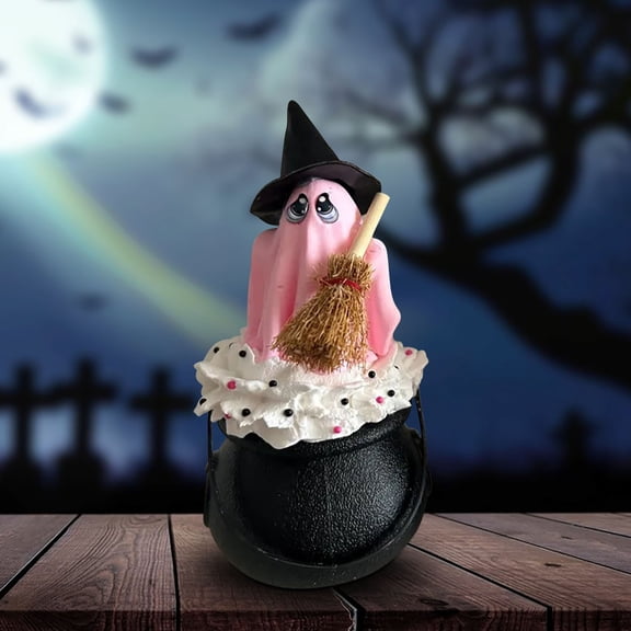 Sktrjpolfis Pink Ghost Witch Resin Figurine, Halloween Tabletop Decor for Tiered Tray Mantel