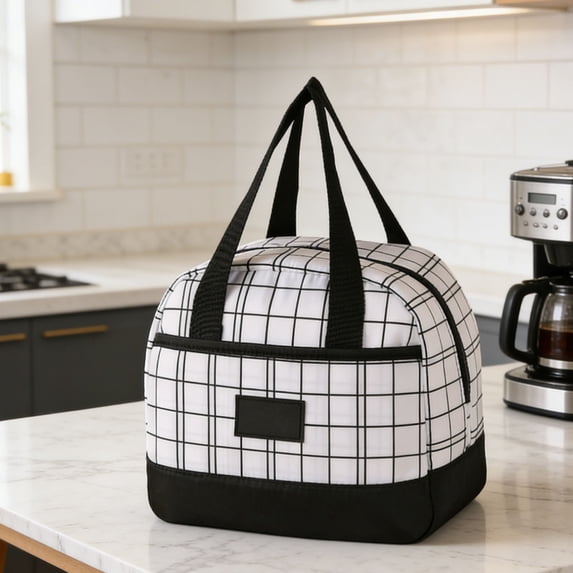 Sktrjpolfis Plaid Insulated Lunch Bag, Thick Aluminum Foil Tote, Large Capacity Portable Bento Bag for Work Picnic Outdoor Use
