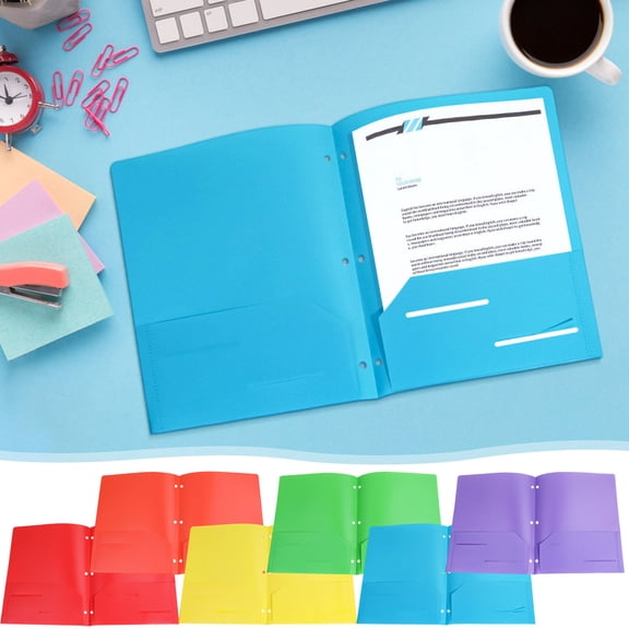 Sktrjpolfis Plastic File Folder, Durable Pocket Folder, Office Document Keeper, Red Yellow Blue Purple Green Random Color