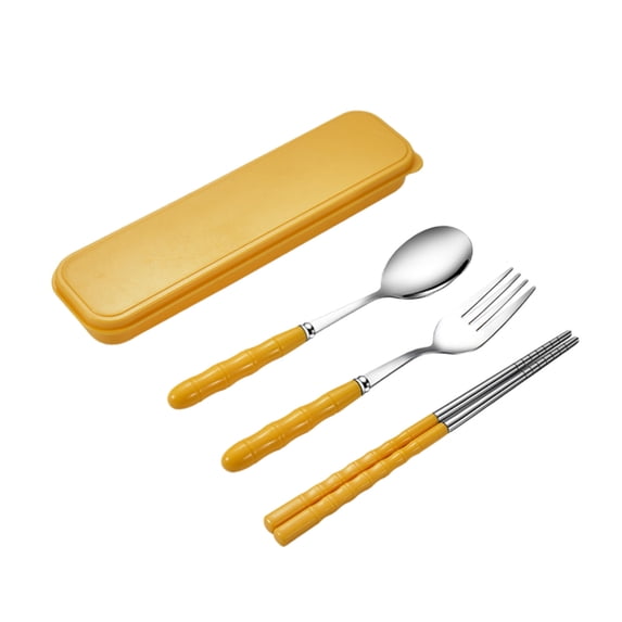 Sktrjpolfis Stainless Steel Portable Cutlery Set 3-Piece Chopsticks Spoon Fork with Storage Case