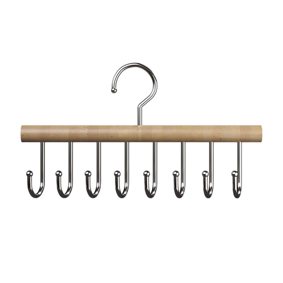 Sktrjpolfis Wooden Belt Hanger Closet Organizer with 8 Hooks Multifunction Storage Rack for Ties Scarves Accessories
