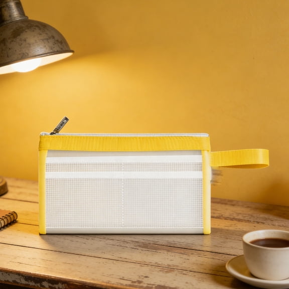 Sktrjpolfis Yellow A6 Mesh Zipper Storage Bag, Waterproof Document Pouch for Daily Office Use