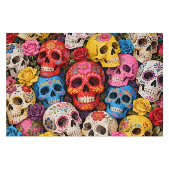 Skull 1000 Pieces Puzzle for Adults, Colorful Mexican Jigsaw, Challenging Indoor Mind Game, Unique Decorative Puzzle, Relaxing Home Activity, Completed Size is 30x20 in