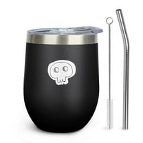 Skull 12oz Insulated Wine Tumbler with Lid and Straw – Double Wall Vacuum Mug Stainless Steel 304 Interior for Hot & Cold Drinks Coffee, Wine, Cocktails