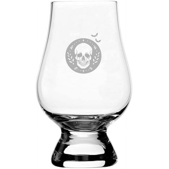Skull 2 Happy Halloween Etched 6.5oz Glencairn Whisky Glass