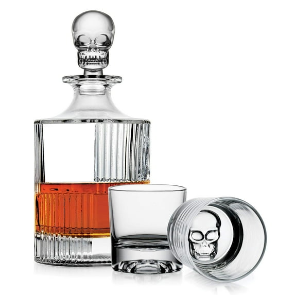 Skull 3 Piece Round Whiskey Decanter Set