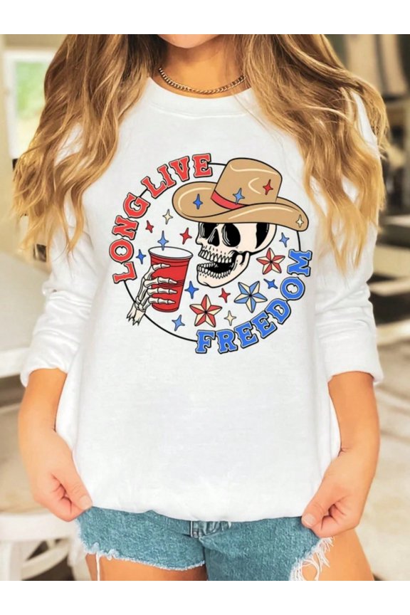 Skull 4th Of July Shirt Long Live Freedom, USA Summer BBQ T-Shirt (2)