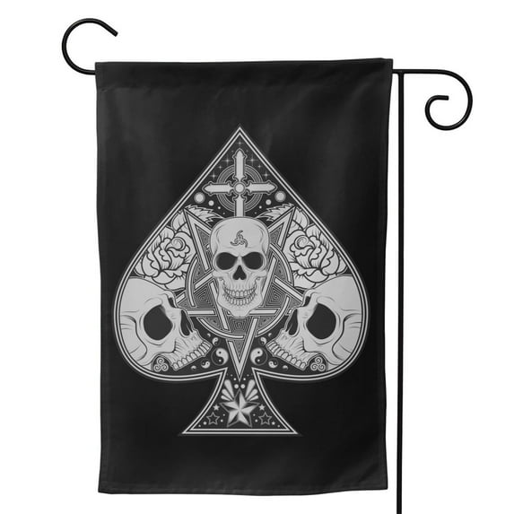 Skull Ace Of Spades Garden Flag 12.5"X18" Outdoor Indoor Garden Decor Porch Banner Sign With Grommets Uv Fade Resistant