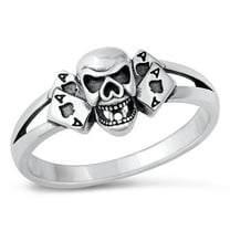 Skull Ace of Spades Lucky Ring .925 Sterling Silver Band Jewelry Female Male Unisex Size 8