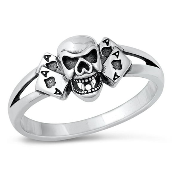 Skull Ace of Spades Lucky Ring .925 Sterling Silver Band Jewelry Female Male Unisex Size 8