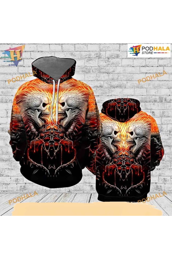 Skull All Over Printed 3D Hoodie T-Shirt Adul