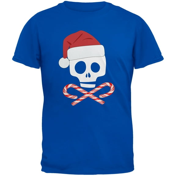 Skull And Cross Candy Canes Santa Blue Youth T-Shirt - Youth Medium