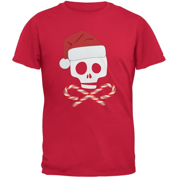 Skull And Cross Candy Canes Santa Red Youth T-Shirt - Youth Small