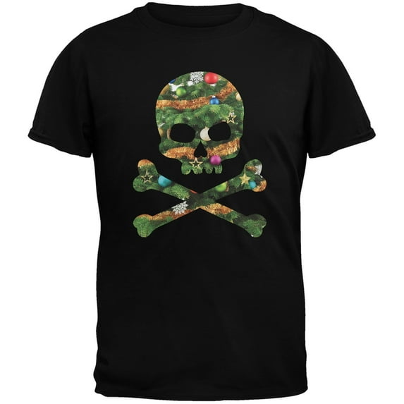Skull And Crossbones Christmas Tree Cut Out Black Youth T-Shirt - Youth Small