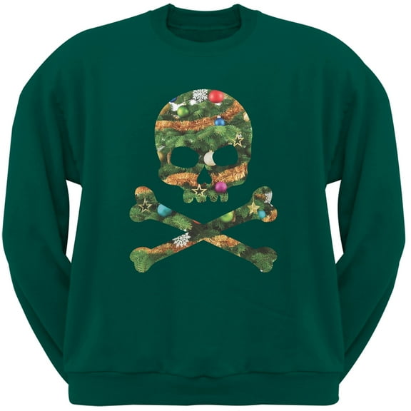 Skull And Crossbones Christmas Tree Cut Out Dark Green Adult Sweatshirt - Large