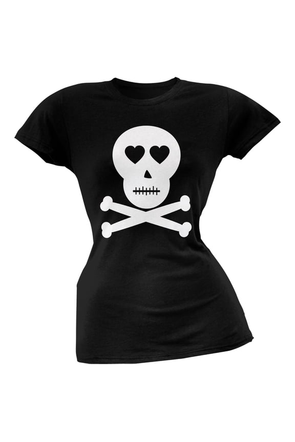 Skull And Crossbones Lovers Black Juniors T-Shirt - Small