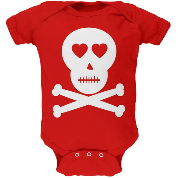 Skull And Crossbones Lovers Red Baby One Piece - 0-3 months