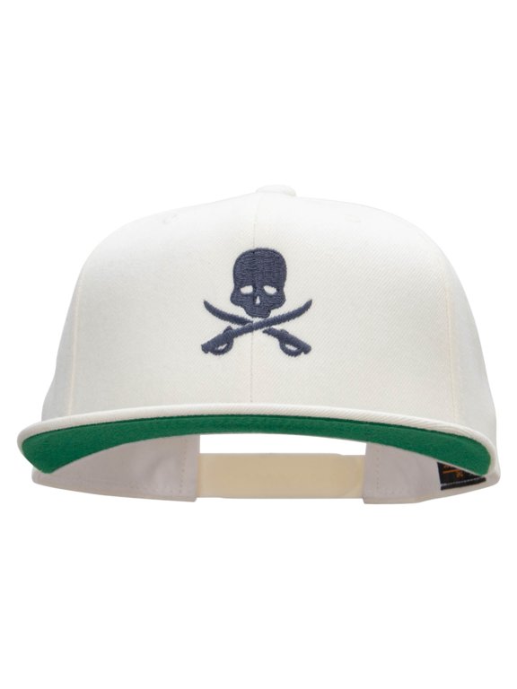 Skull And Sabers Embroidered Wool Blend Prostyle Snapback - Natural OSFM