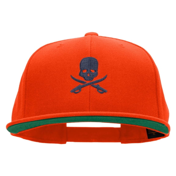 Skull And Sabers Embroidered Wool Blend Prostyle Snapback - Orange OSFM