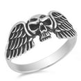 thumbnail image 1 of Skull Angel Wings Biker Ring .925 Sterling Silver Evil Band Jewelry Female Male Unisex Size 7, 1 of 4