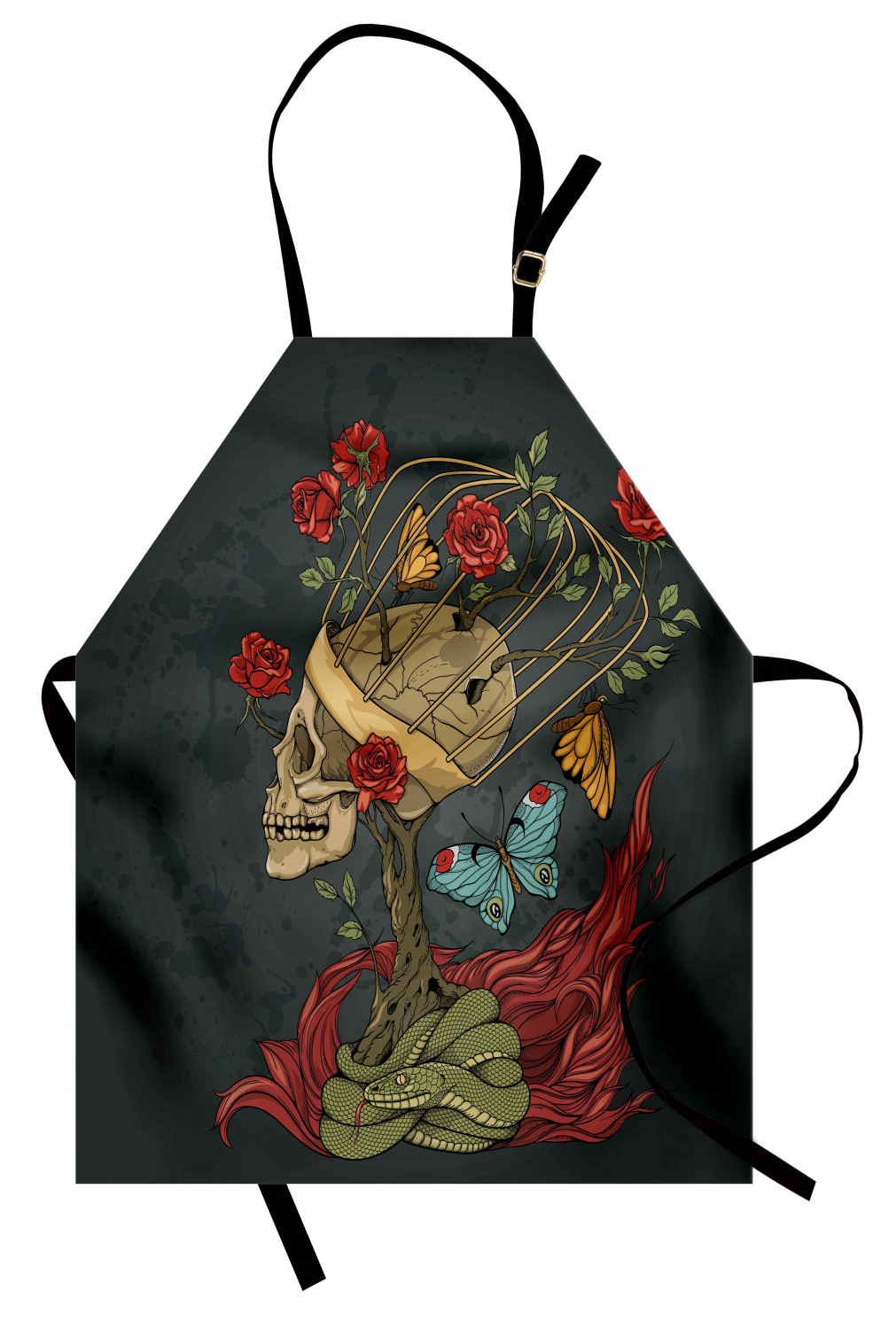 Skull Apron Evil Mexican Sugar Skeleton with Kitsch Bush of Roses Snake and  Butterfly Artwork, Unisex Kitchen Bib Apron with Adjustable Neck for  Cooking Baking Gardening, Ruby Dark Grey, by Ambesonne -, image size:1011x1500