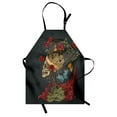 thumbnail image 1 of Skull Apron Evil Mexican Sugar Skeleton with Kitsch Bush of Roses Snake and Butterfly Artwork, Unisex Kitchen Bib Apron with Adjustable Neck for Cooking Baking Gardening, Ruby Dark Grey, by Ambesonne, 1 of 3