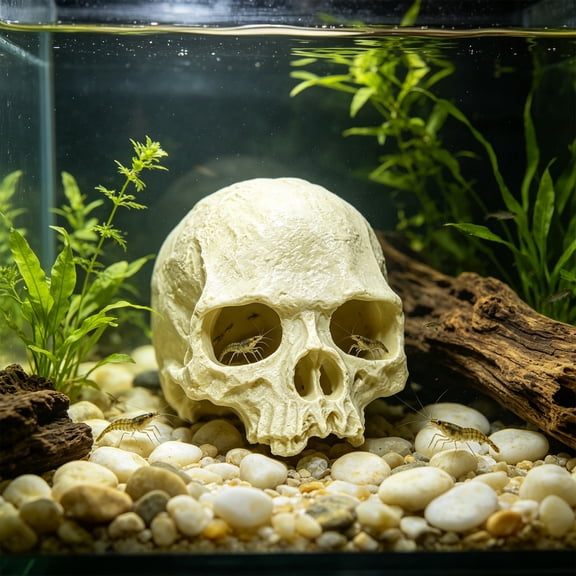 Skull Aquarium Reptile Hideout Cave, PVC Shelter Terrarium Decor for Turtle Lizard Gecko and Snake, Basking Terrace Hidden Cave for Reptile Tank, Easy Clean Elevated Base Reptile Ornament