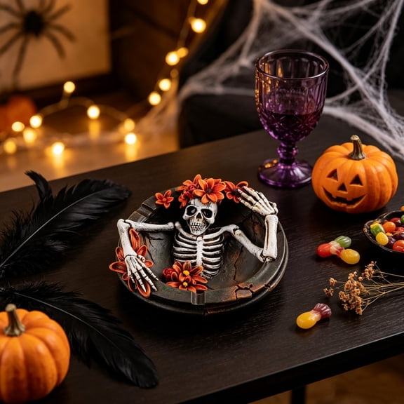 Skull Ashtray, Holds Ashes with Gothic Style, Resin Table Decor, Heat-Resistant Dense Build and Easy Clean Surface for Bar Counter, Coffee Table, and Halloween Party.