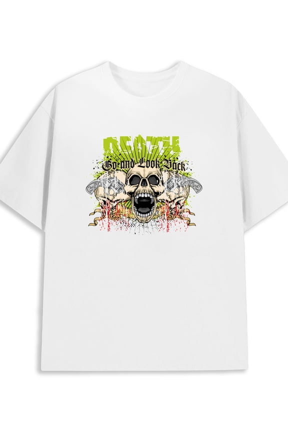 Skull Attack Tee men's 180G 100% Cotton white Retro Unisex Shirt Short Sleeve tshirts Classic Unisex Shirt Printed tshirts Unique Design Unisex Shirt Short Sleeve tshirts