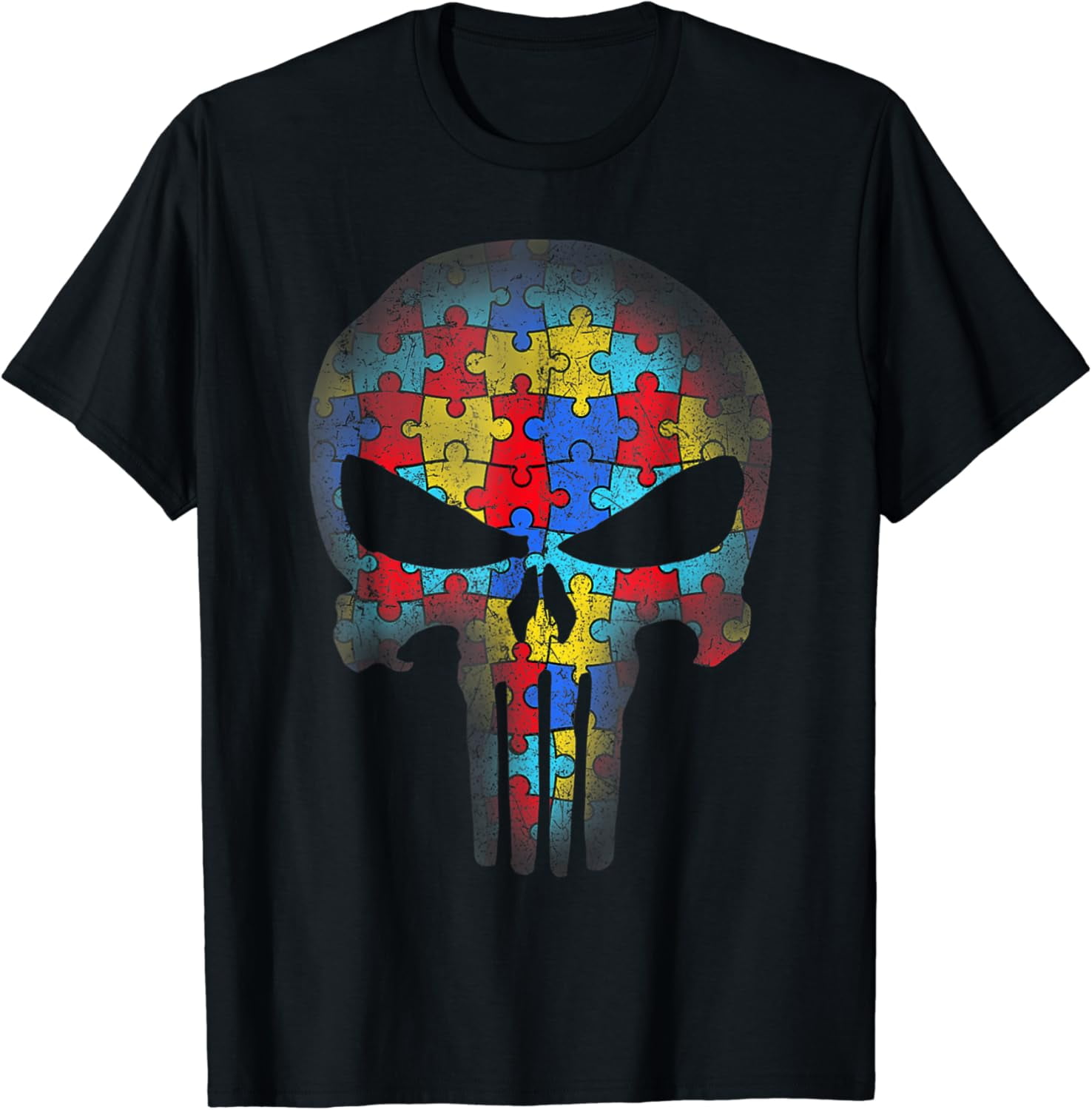 Skull Autism Awareness Puzzle Piece Mens Shirt BLACK Unisex S-5XL Hot Trending Shirt