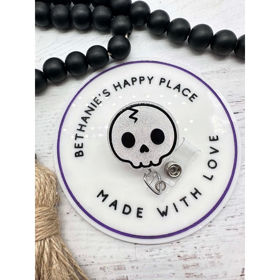 Skull Badge Reel: Halloween Retractable Lanyard, Acrylic Badge Holder
