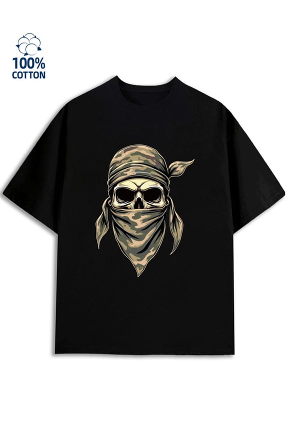 Skull Bandana Tee men 180G 100% Cotton black Funny Unisex Shirt Printed tshirts Unique Design Unisex Shirt Graphic Tee tshirts Vintage Unisex Shirt Printed tshirts Funny Unisex Shirt Graphic tshirts