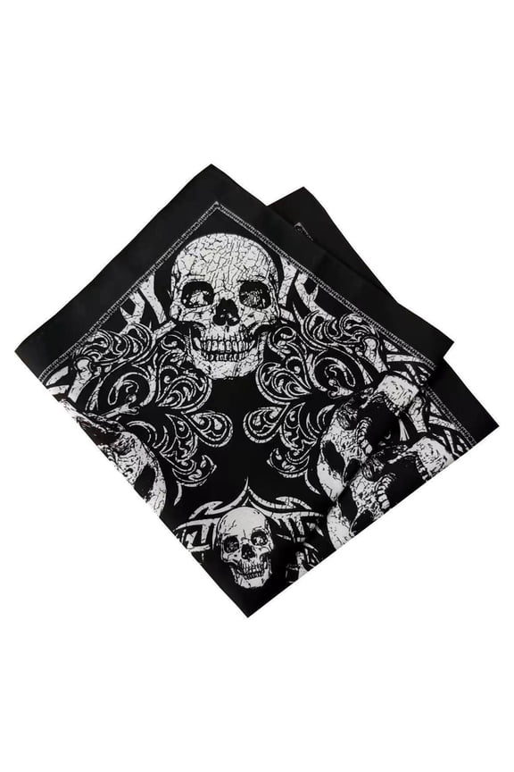 Skull Bandannas for Adult Unisex Fashion Square Kerchief Motorcycling Headscarf Street Dance Headwrap Multiuse Bandanas
