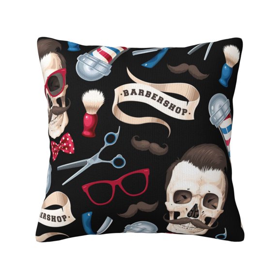 Skull Barber Shop Color Scissors Decorative Throw Pillow Case Square Pillowcase Cushion Covers Sofa Couch Car Bedroom 18x18 Inch