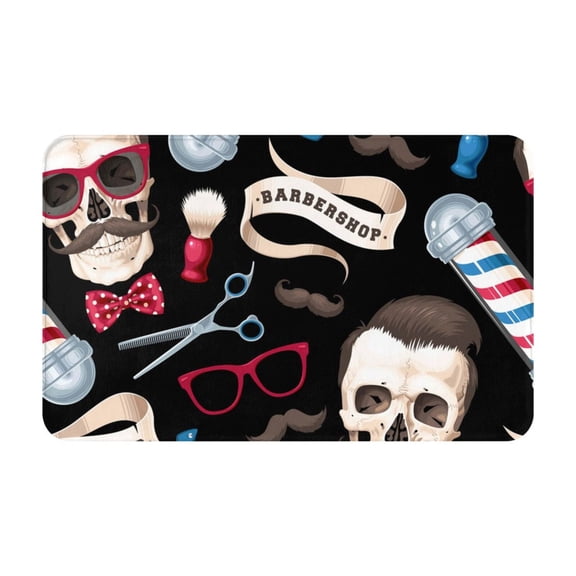 Skull Barber Shop Color Scissors Front Door Mat Doormat Non Slip Bath Mats 20x31.5 Inch Bathroom Rug Entryway Carpet