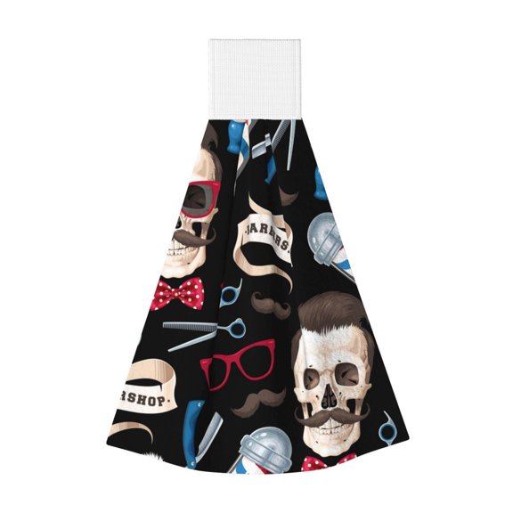Skull Barber Shop Color Scissors Hanging Coral Fleece Hand Towel 1 PC , Super Absorbent Kitchen Towel Quick-Dry Dish Cloth